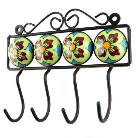 Sage Green Ceramic Floral Tiles Hook